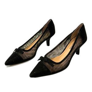 J.Renee Black Brisa Heels Sheer Mesh Metallic Dance Glitter Size 6 Small Heel